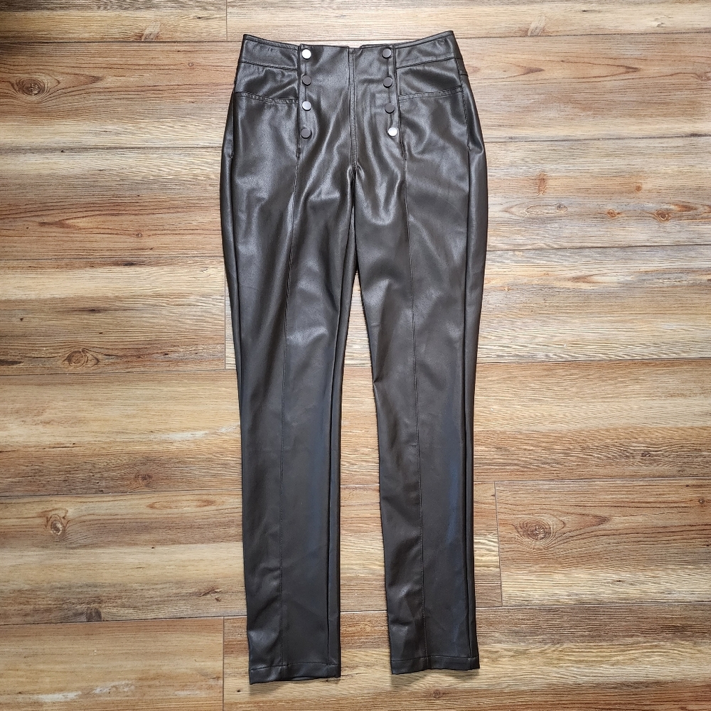 J. McLaughlin Pants Women's 2 Dark Brown Faux Leather Skinny Hastings Sailor